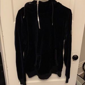Black velour, side-zip hoodie